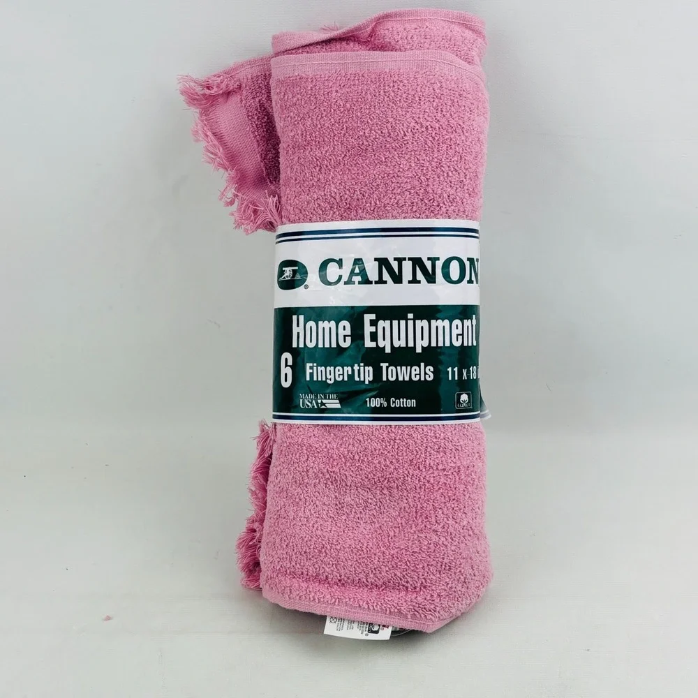 Vintage Cannon Fingertip Towel 6 Piece Set Pink Cotton Fringe 11 x‎ 18 Old Stock
